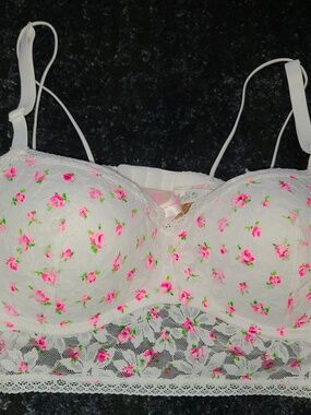 Victoria's Secret PINK floral white lace underwire bralette push up size XL